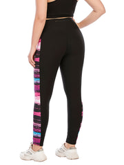 Colorblock Print Yoga Leggings With Pocket