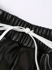 Patchwork Drawstring Shorts Women's Clothing