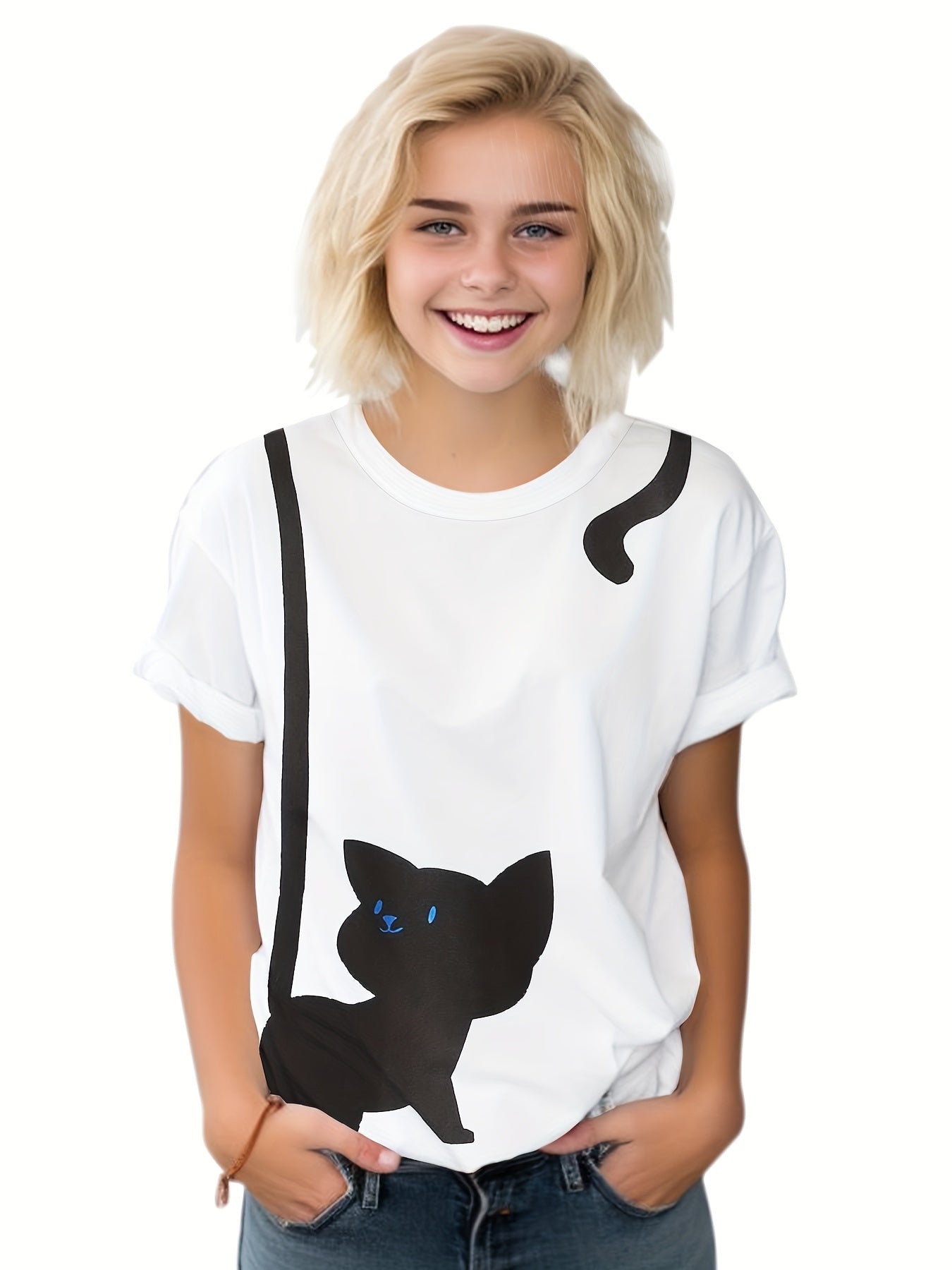 Kids Cat Graphic Short Sleeve T-shirt Summer Sports Clothes