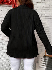 Solid Ribbed Button Up Blouse