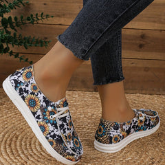 Floral Pattern Canvas Slip On Loafers Casual Lightweight Shoes