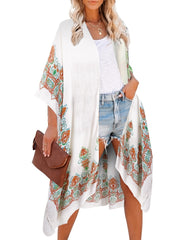 Stripes Print Side Split Tassel Cardigan Cover Up Boho Style Kimono Beach Coveru