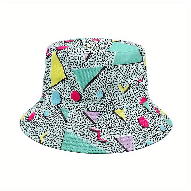 Geometric Print Fisherman Hat Double-sided Bucket Hat Spring Summer Sunscreen