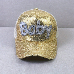 Baby Patch Sequin Baseball Cap Sparkling Mesh Trucker Hats For Women