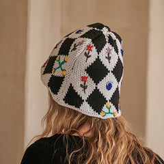 Embroidered Floral Bucket Hat for Women Warm Autumn Winter