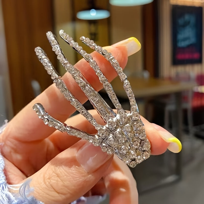 Halloween Hand Skeleton Hairpin Rhinestone Hair Clip