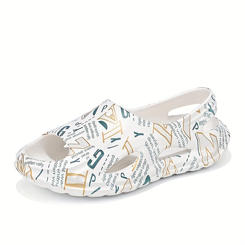Men's Letter Print Slip On Platform Sandals