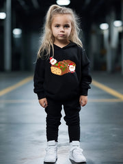 Girls 2pc Bread Pattern Hooded Sweatshirt & Sweatpants Set