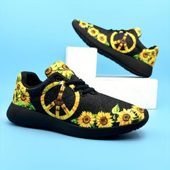 Flower Pattern Lightweight Running Shoes Breathable Non Slip Lace Up Sneakers