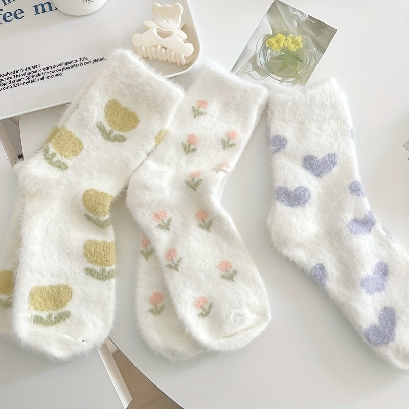 6-Pair Floral Print Fuzzy Warm Socks Women's Stockings & Hosiery