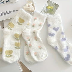 6-Pair Floral Print Fuzzy Warm Socks Women's Stockings & Hosiery