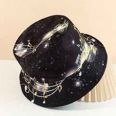 Starry Sky Musical Note Print Bucket Hat Lightweight Sunscreen Fisherman Cap