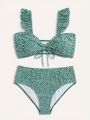Ditsy Print Ruffle Trim Bikini Set