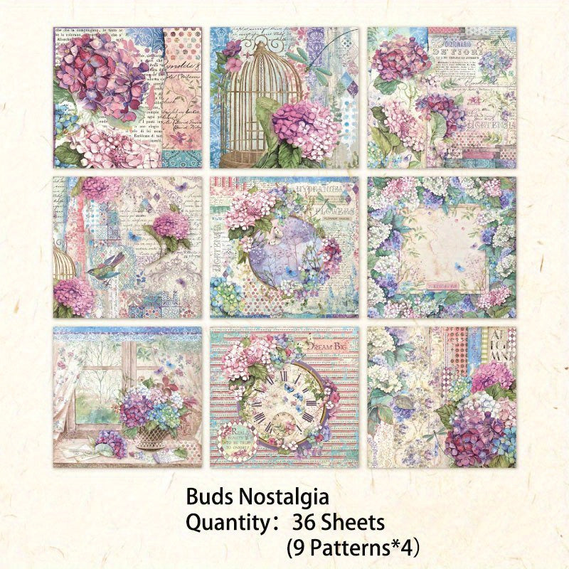 36 Sheets Vintage Flower Scrapbook Paper Stationery Supplies For DIY Craft