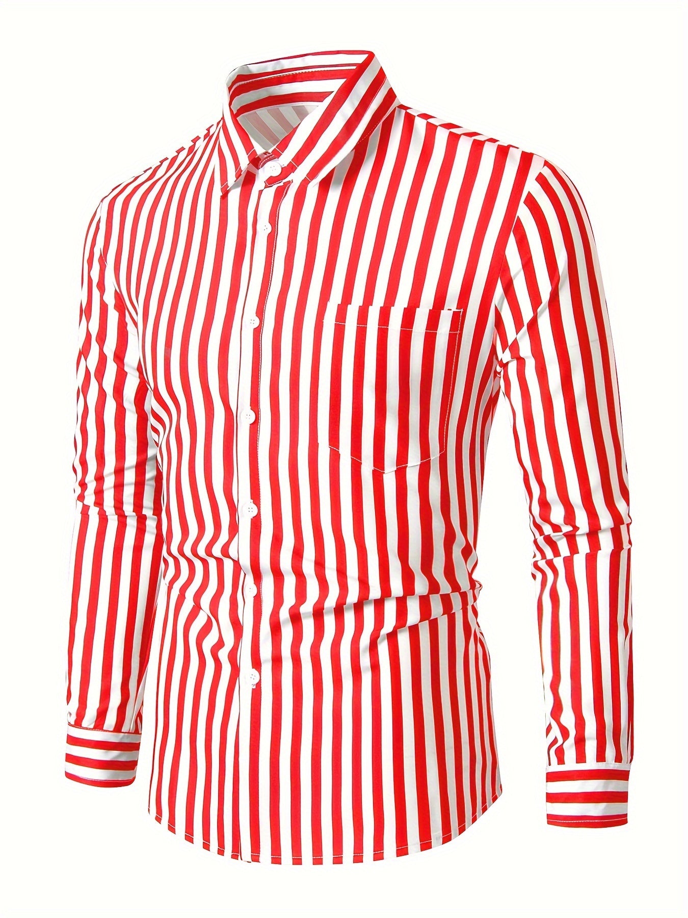 Men's Lapel Striped Shirt Casual Button Up Long Sleeve Outdoor