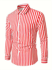 Men's Lapel Striped Shirt Casual Button Up Long Sleeve Outdoor