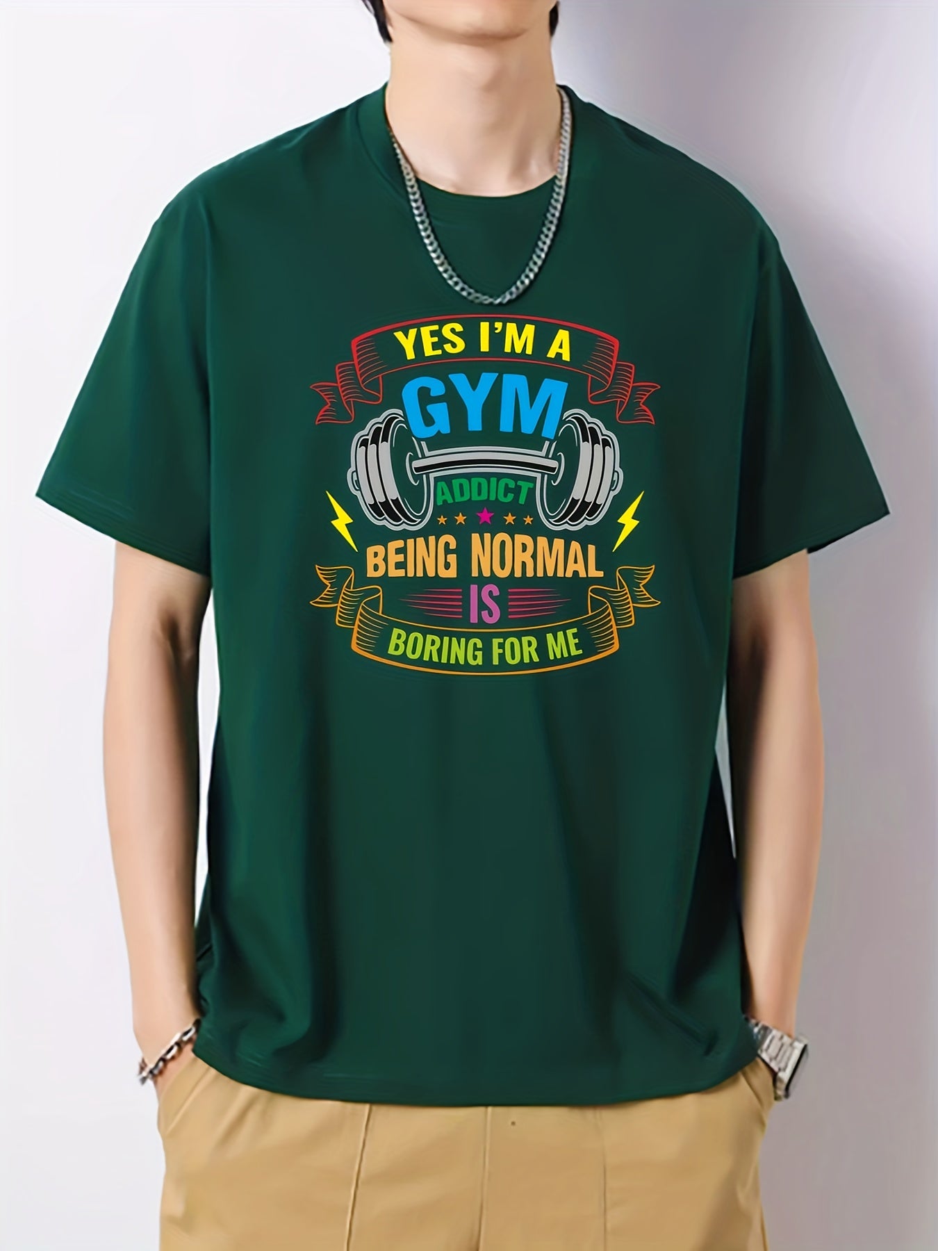 Gym Pattern Print Men's Graphic Cotton Crew Neck Active T shirt