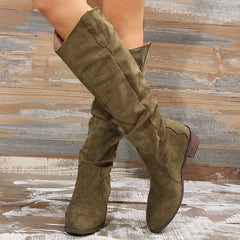 Women's V Mouth Slip On Boots Pointed Toe Faux Leather Knight Boots