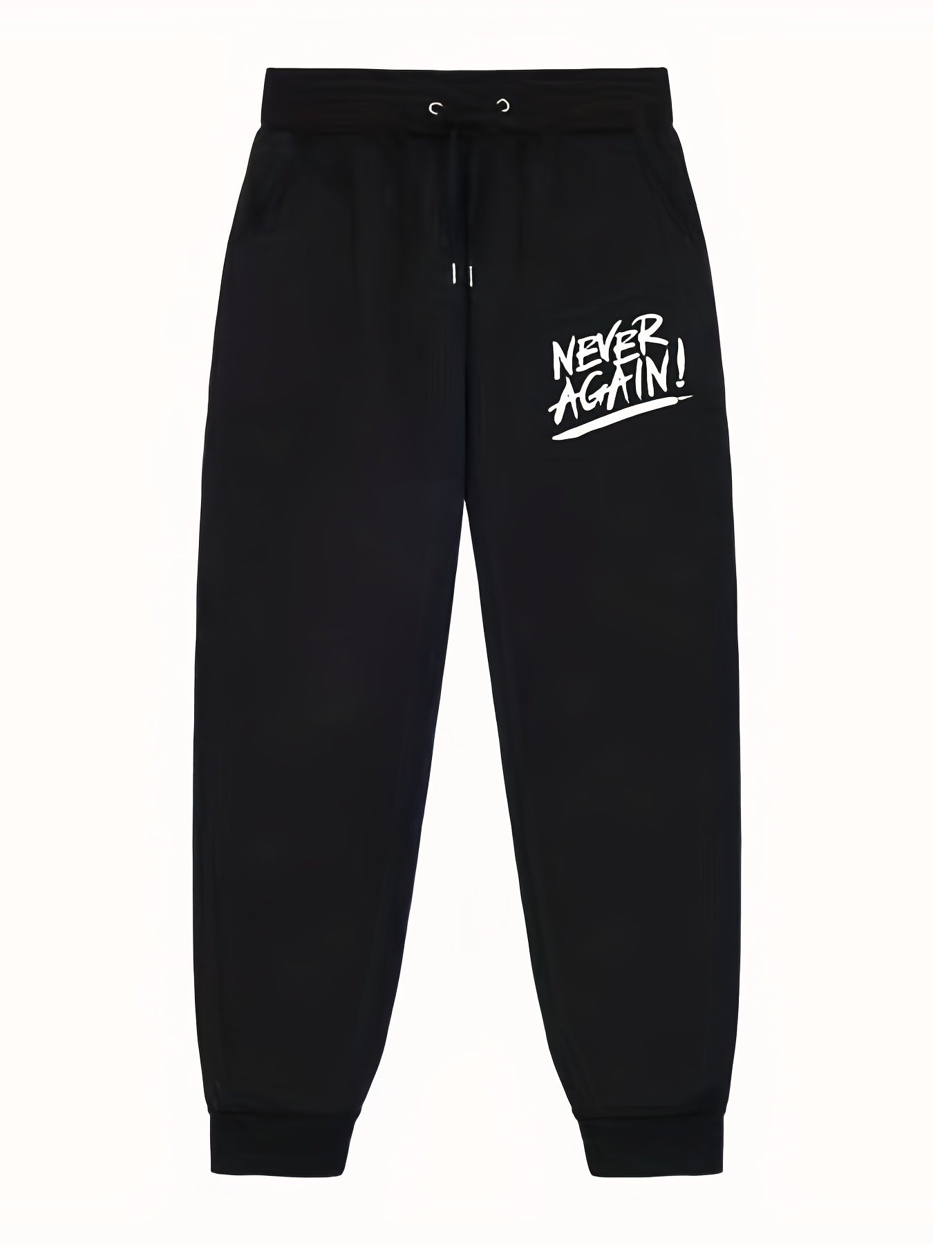 Never Again Print Joggers With Pockets Men s Drawstring Pants