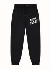 Never Again Print Joggers With Pockets Men s Drawstring Pants