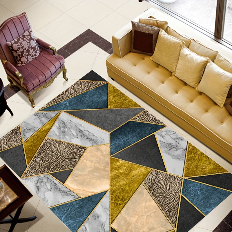 Geometric Absorbent Non Slip Rug Modern Lines Soft Hair Not Falling Off