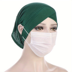 Solid Turban Cap Ear Loop Headwrap Casual Beanie Elastic Head Scarf
