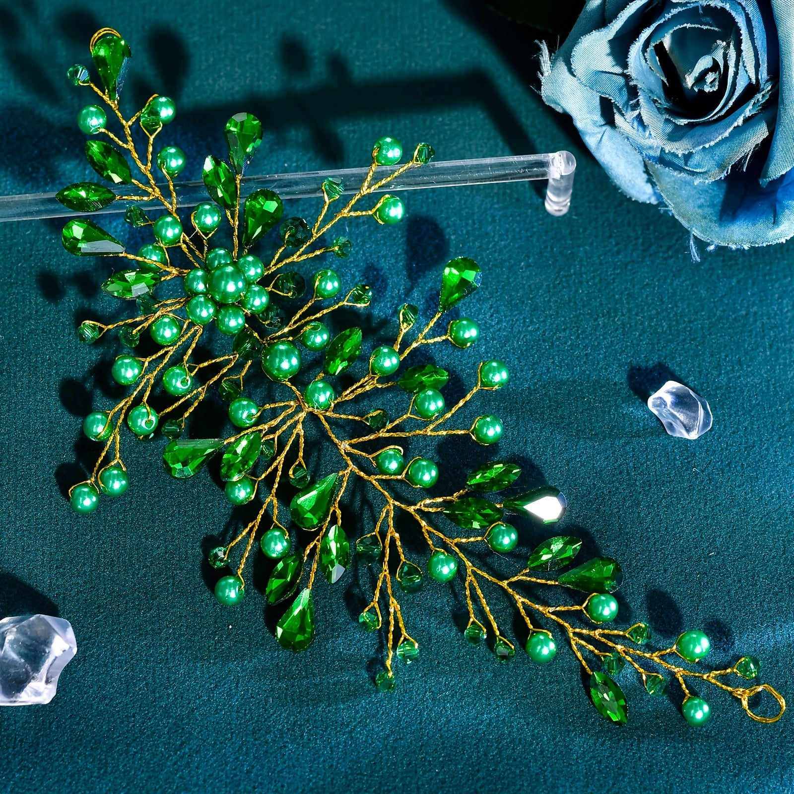 Green Bead Retro Bridal Hairband Vintage Wedding Hair Accessory