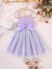 Toddler Girls Stars Mesh Overlay Belted Cami Princess Dress