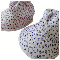 Floral Print Lace Up Sun Hats Wide Brim UV Protection Visor Hats for Women