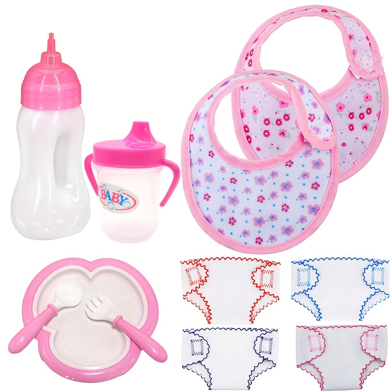 Doll Play Toy Set with Printed Bib and Diaper - Ideal for Children Over 3