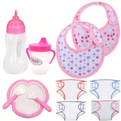 Doll Play Toy Set with Printed Bib and Diaper - Ideal for Children Over 3