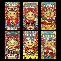 6pcs Chinese New Year Red Envelopes Lion Dragon Cartoon Design Party Birthday