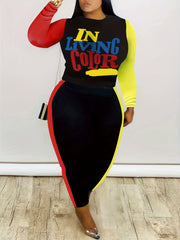 Women's Plus Letter Print Top & Leggings Outfits 2 Piece Set