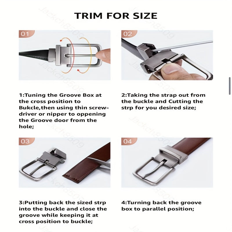 Double-sided Cowhide Leather Rotating Pin Buckle Business Belt
