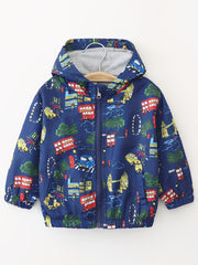 Boys Excavator Cartoon Zipper Hoodies Kids Jackets