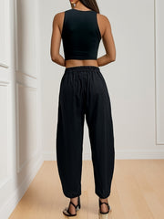 High Waist Wide Leg Pants Solid Casual Pants For Fall & Spring