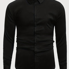 Solid Men's Long Sleeve Lapel Shirt Spring Fall Casual Button Up