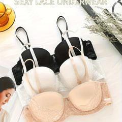 3pcs Lace Push Up Bras Comfy & Breathable Anti-sagging Women's Lingerie