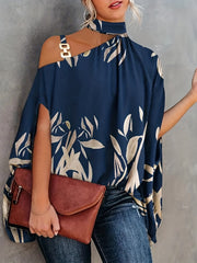 Graphic Print One Shoulder Casual Blouse