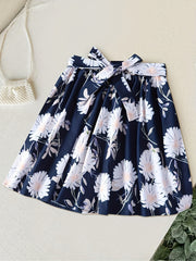 Girls Flowers Graphic Belted Skirt for Party Kids Summer Clothes