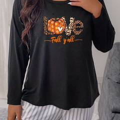 Pumpkin Print Long Sleeve Pajama Top