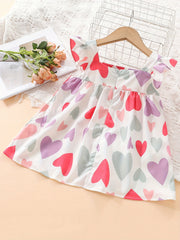 Colorful Heart Graphic Fly Sleeve Dress for Baby Girls