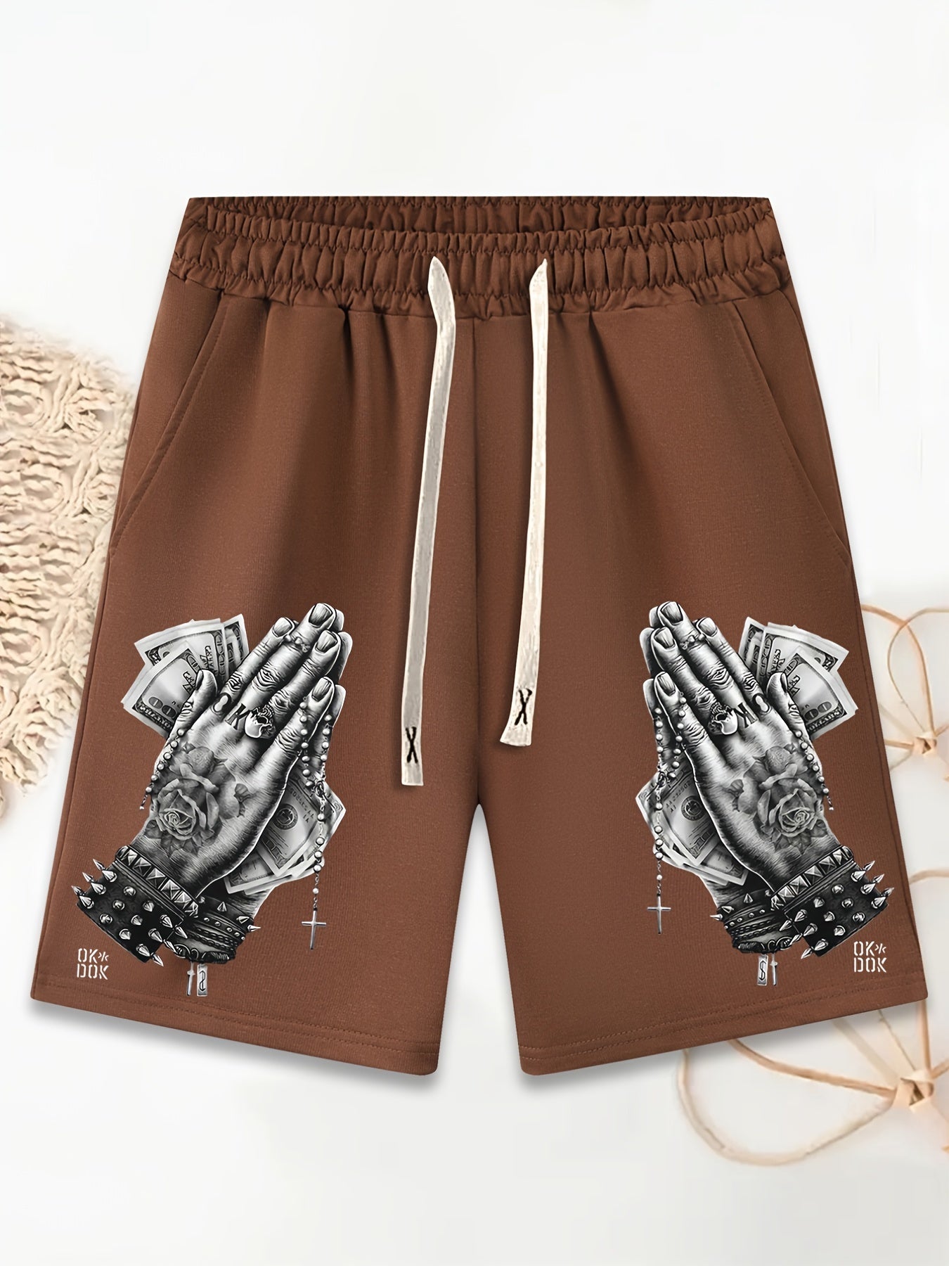 Men's Praying Hands Drawstring Gym Workout Shorts