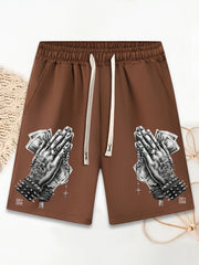 Men's Praying Hands Drawstring Gym Workout Shorts