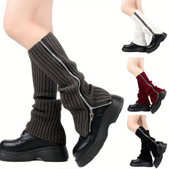 Knitted Zipper Leg Warmers Warm All match Socks