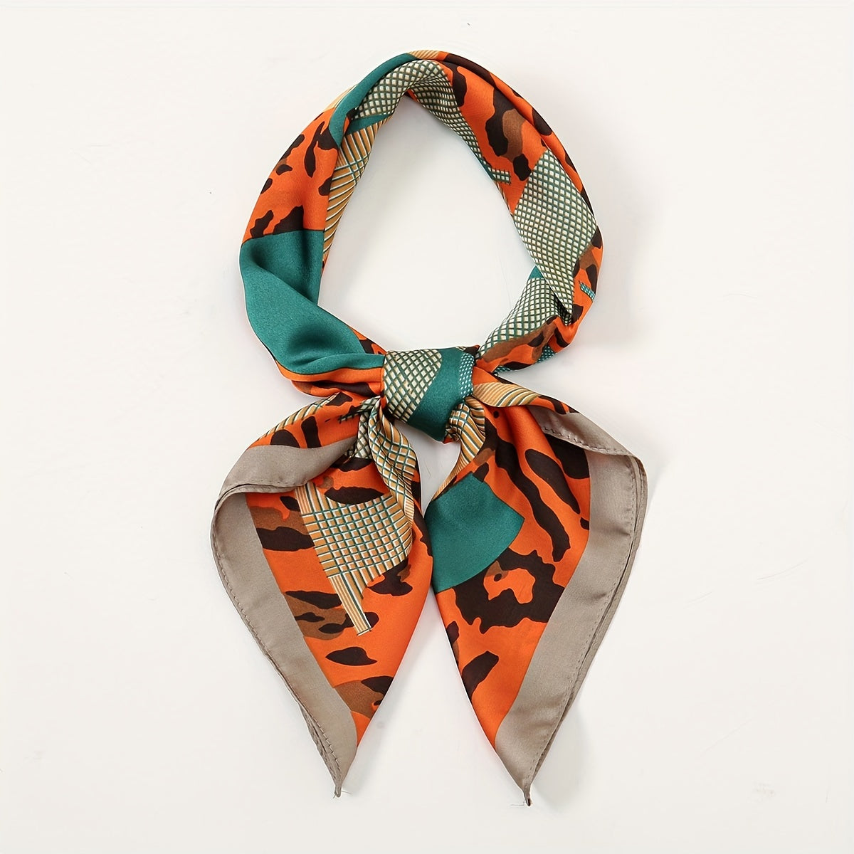 Orange Leopard Letter Print Bandana Vintage Block Square Scarf