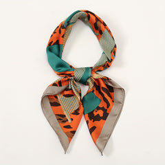 Orange Leopard Letter Print Bandana Vintage Block Square Scarf