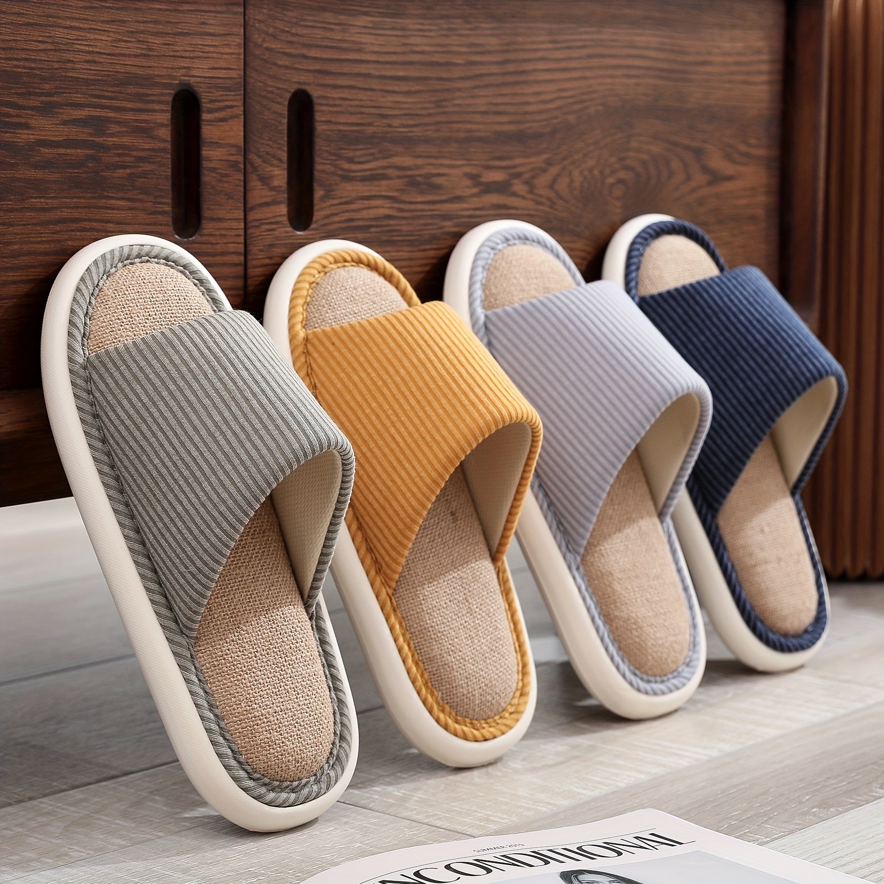 Women's Open Toe Linen Slippers Soft Sole Slip On Shoes