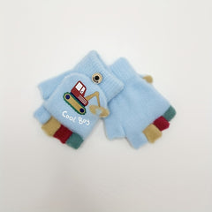 Excavator Kids Gloves Boys Girls Cartoon Half Finger Flip Knitted Warm Gloves
