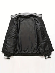 Men's Striped Zip Up Stand Collar Jacket